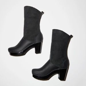 No.6 Pull-on Shearling Suede High Heel Clog Boots